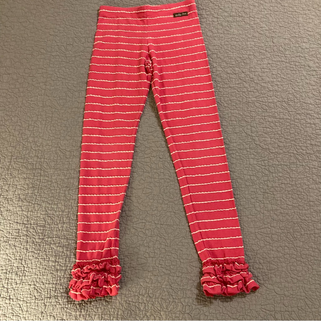 Matilda Jane Coral Striped Bennys Ruffle Leggings Girls Size 10 Pants